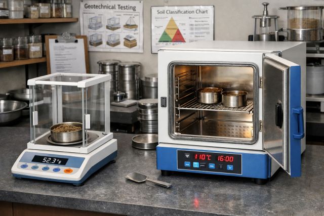 moisture content water content testing Geotechnical lab scene img
